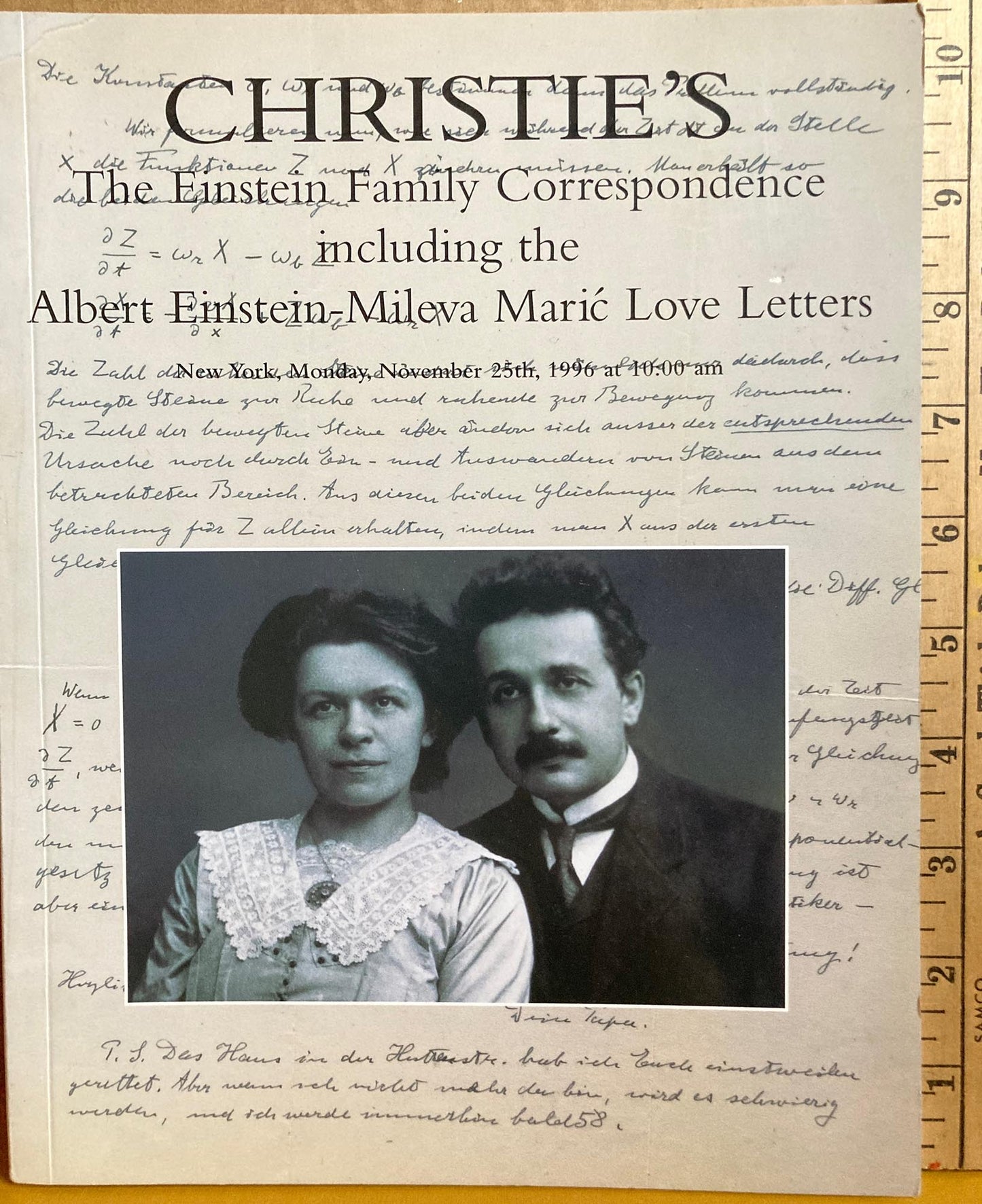 Einstein, Albert. The Einstein Family Correspondence including the Albert Einstein-Mileva Marić Love Letters. Christie’s New York. November 25, 1996. Auction 8572.