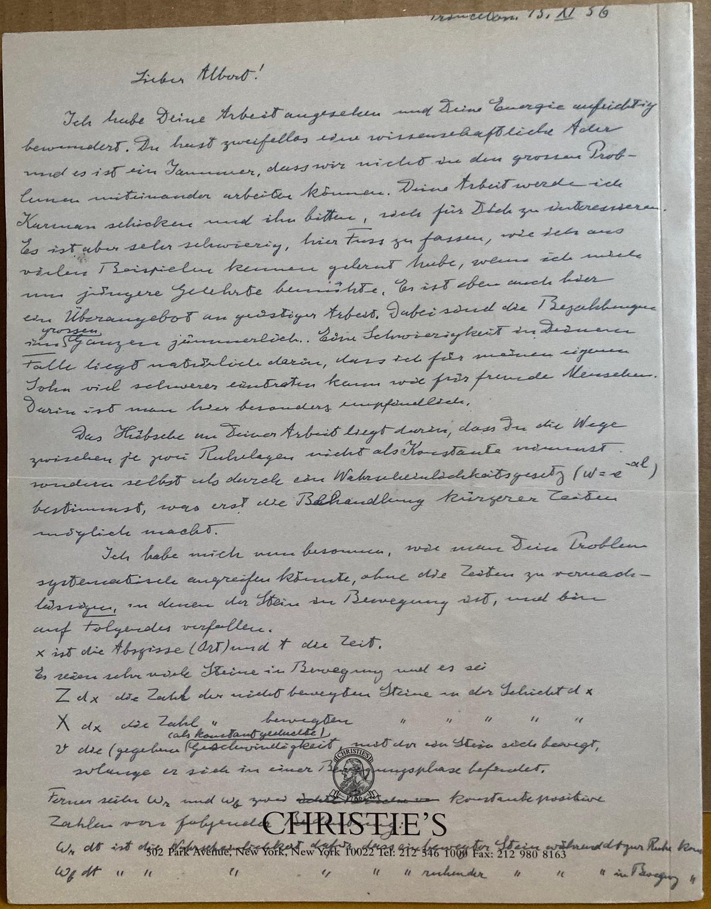 Einstein, Albert. The Einstein Family Correspondence including the Albert Einstein-Mileva Marić Love Letters. Christie’s New York. November 25, 1996. Auction 8572.
