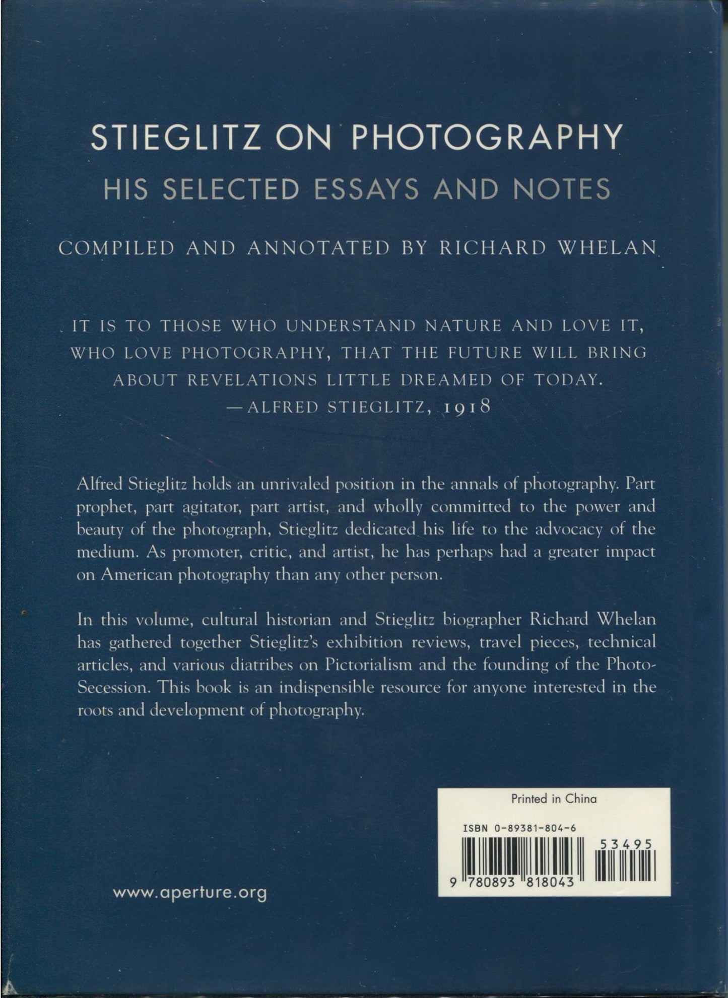 Steiglitz, Alfred.  Stieglitz on Photography: His Selected Essays and Notes.