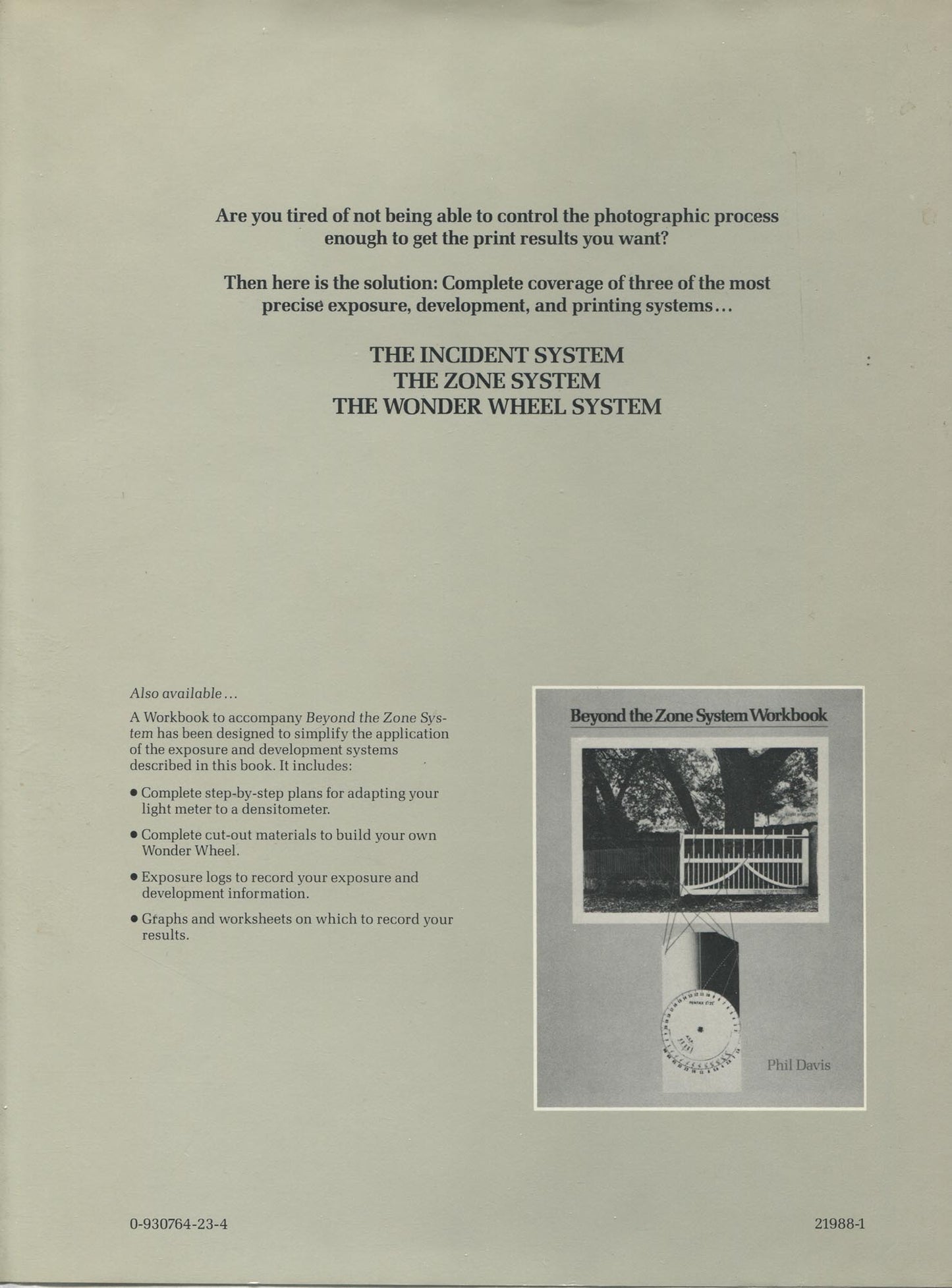 Beyond the Zone System by Phil Davis. First edition.
