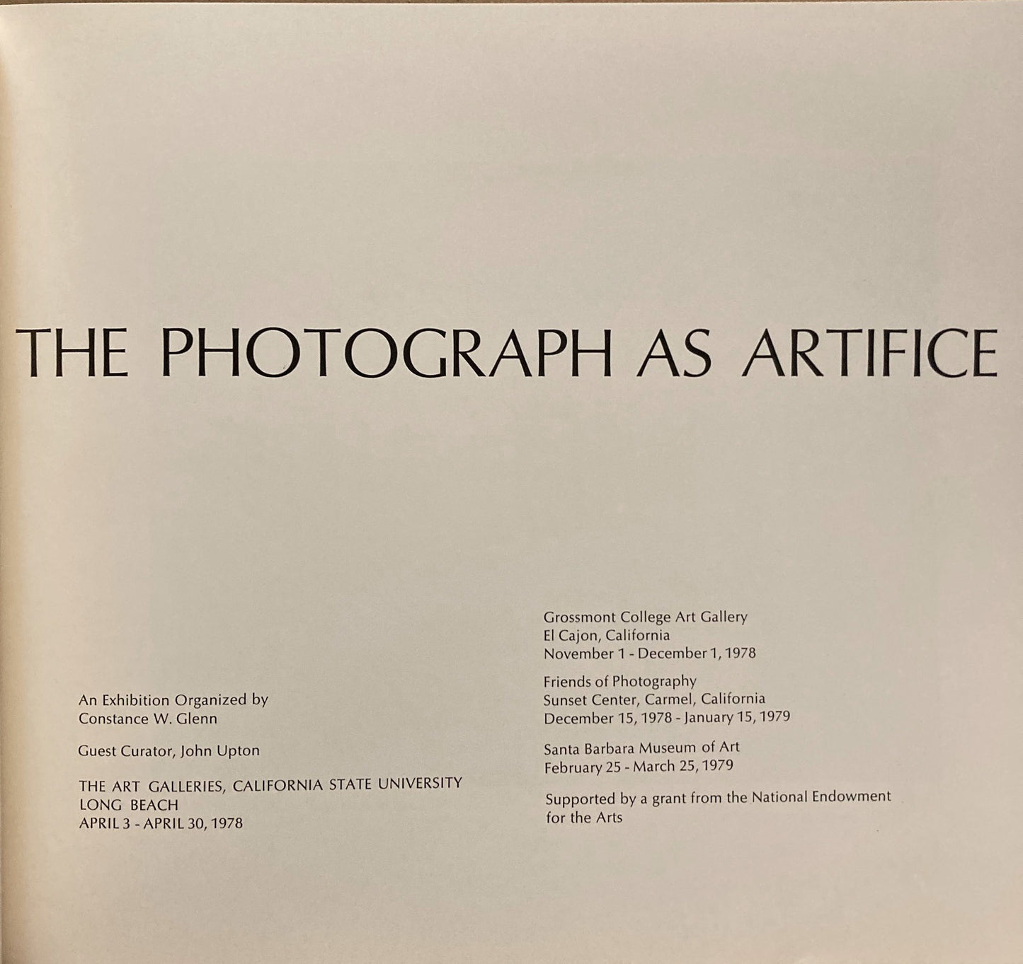 The Photograph as Artifice. November 1 - December 1, 1978.
