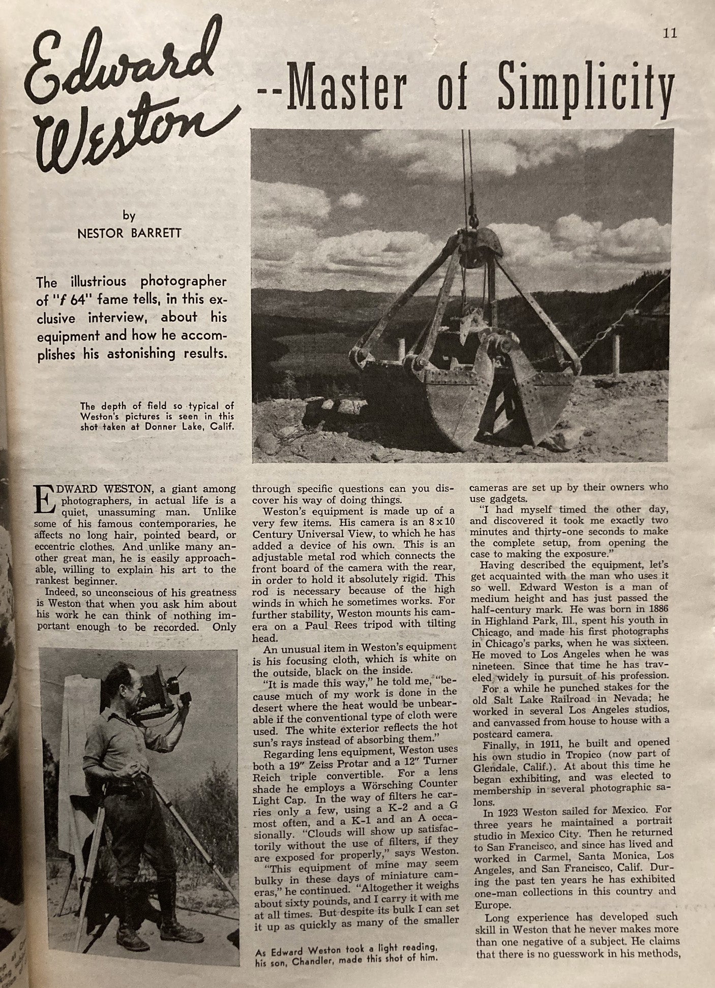 Weston, Edward. "Edward Weston - Master of Simplicity," in Popular Photography, June 1938.