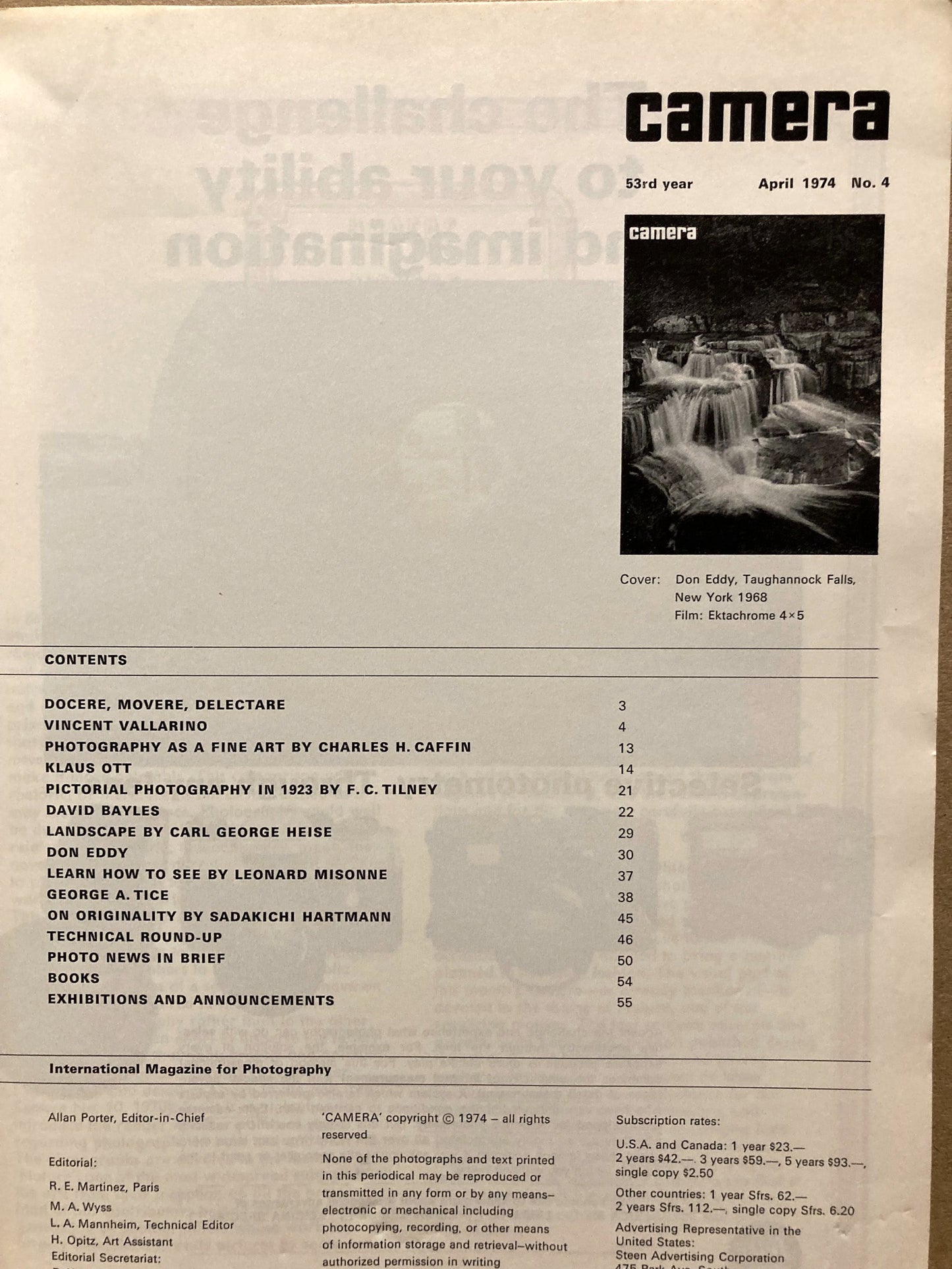 Camera, April 1974. Volume 53, No. 4. George A. Tice, et al.