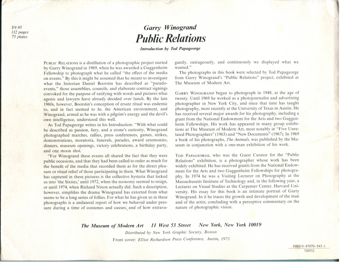 Winogrand, Garry. Public Relations by Garry Winogrand.