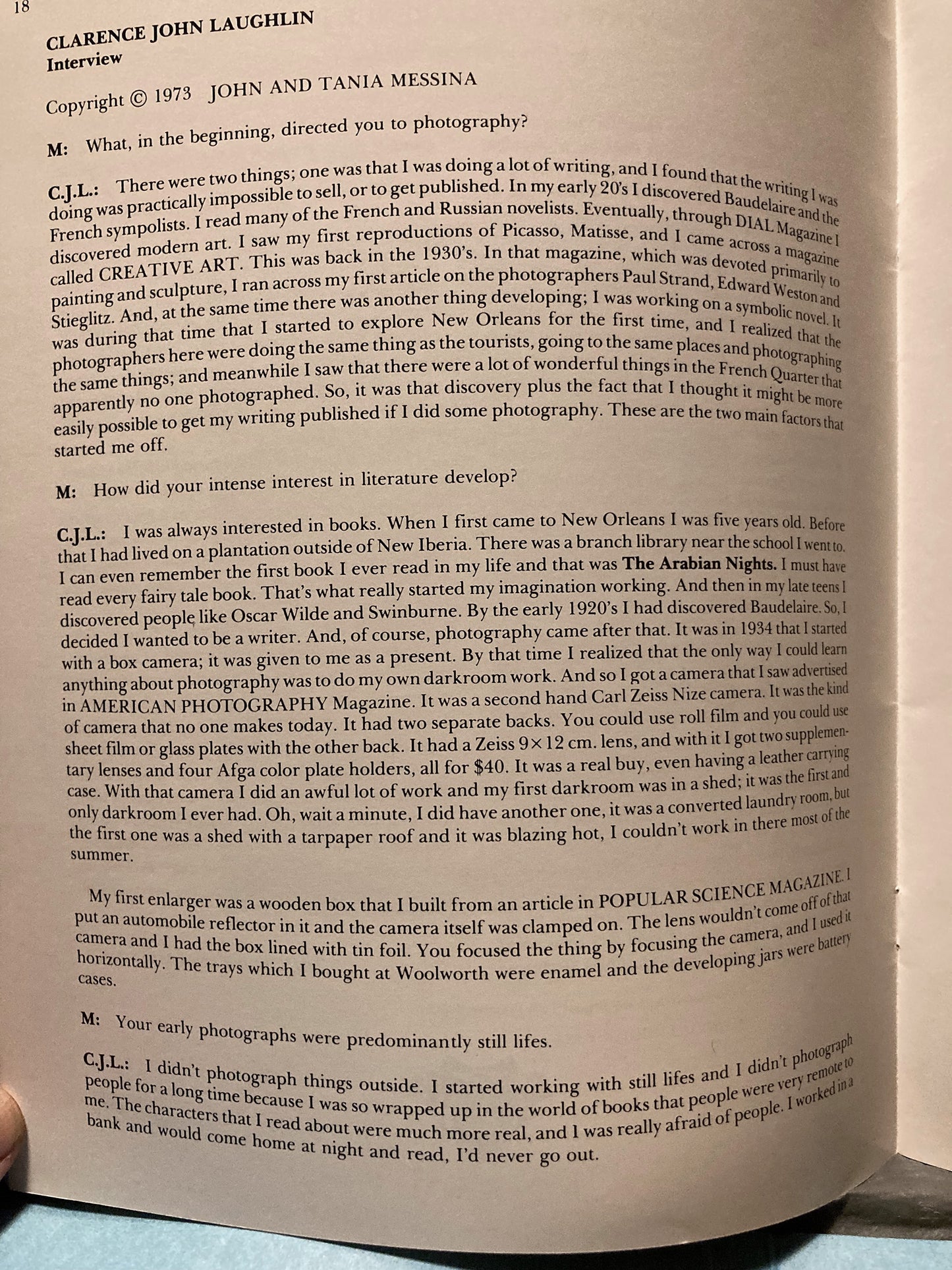 Laughlin, Clarence John.  Combinations, Volume One, Number Two, Winter 1977-78 with interview of Clarence John Laughlin.