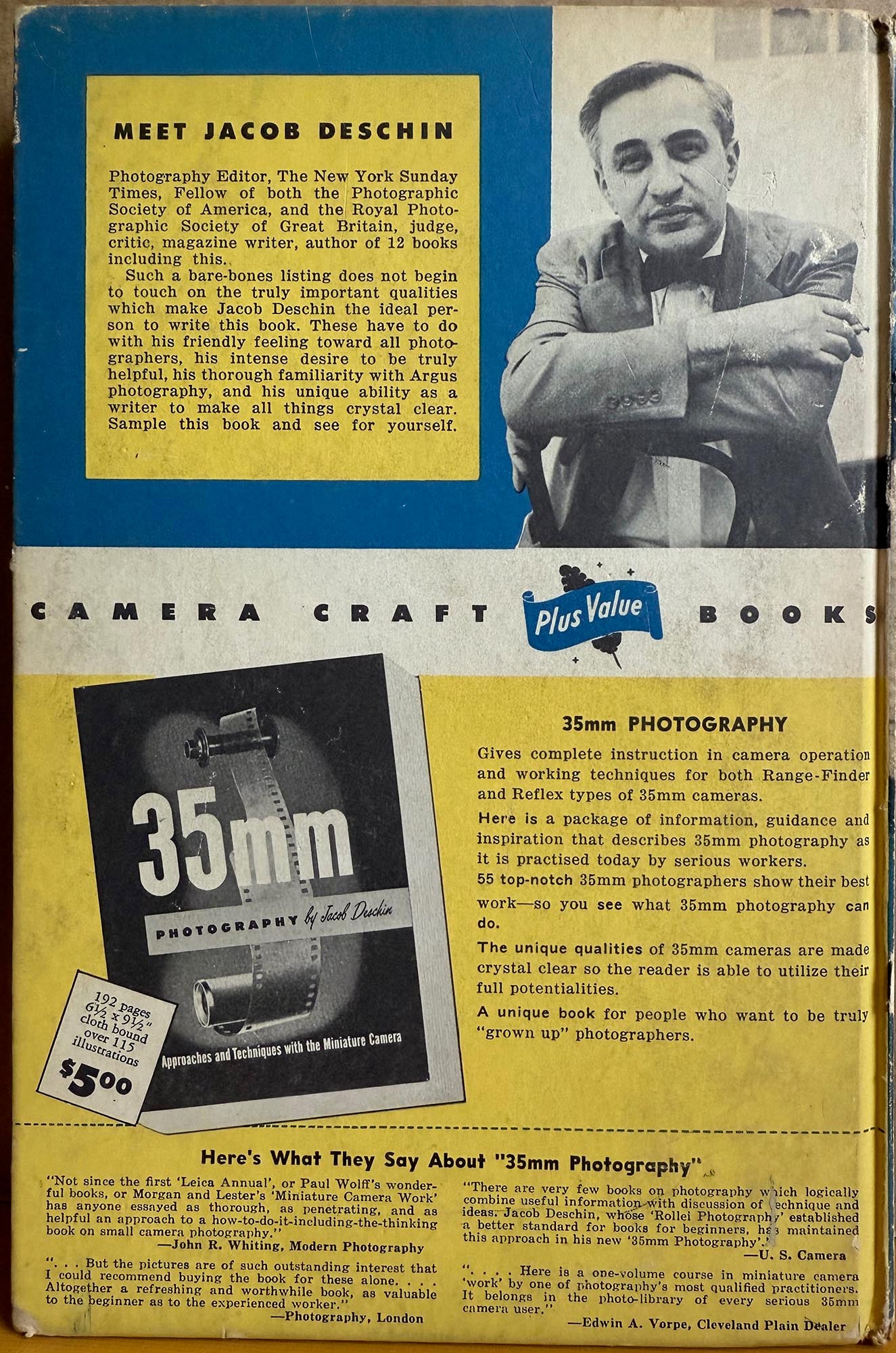 Argus Cameras. Picture Making with the Argus.  C3, C4, A4.  A Working Manual by Jacob Deschin.
