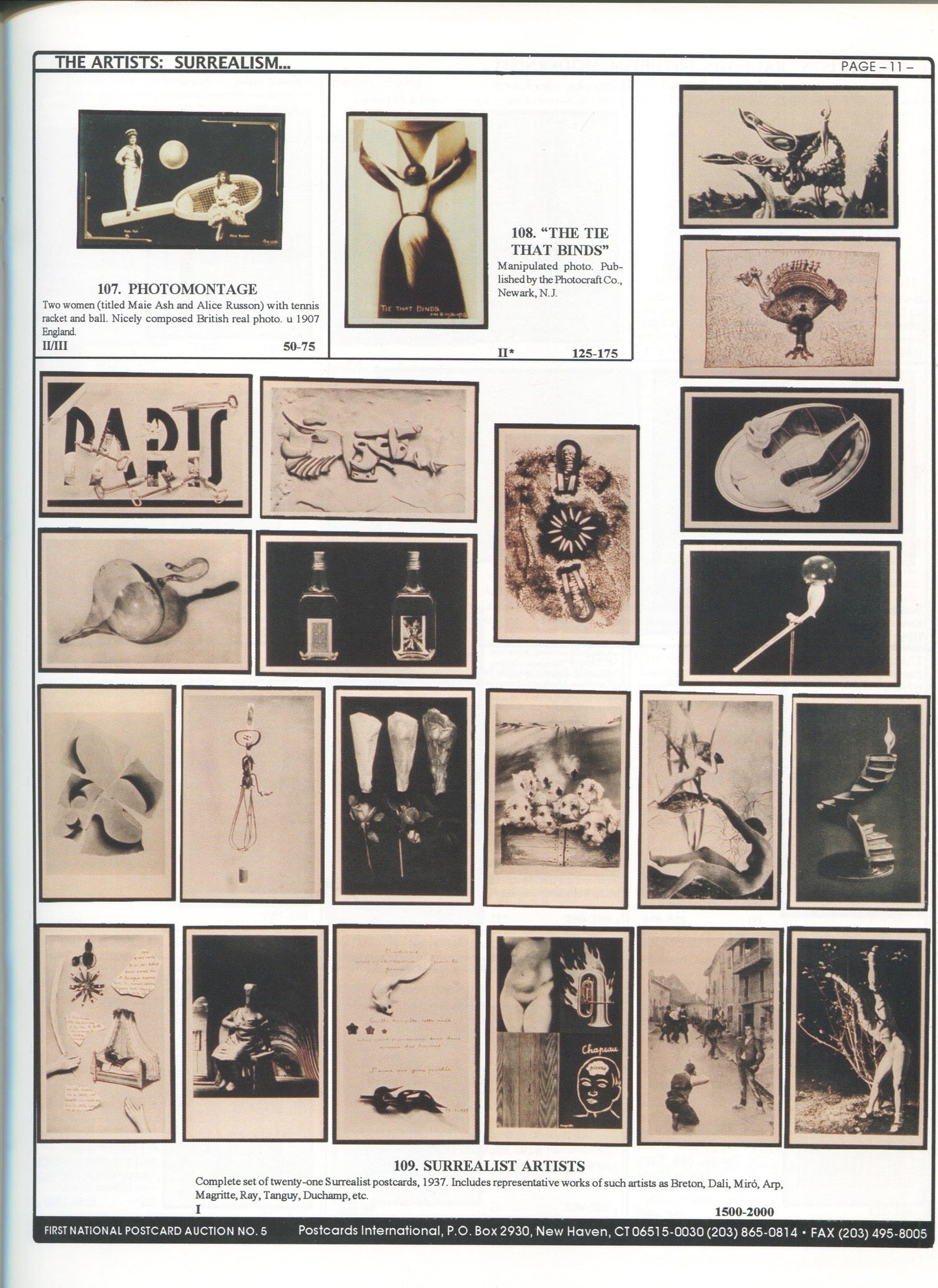 Postcards. Auction Catalog. The First National Postcard Auction Number 5, May 25, 1994.