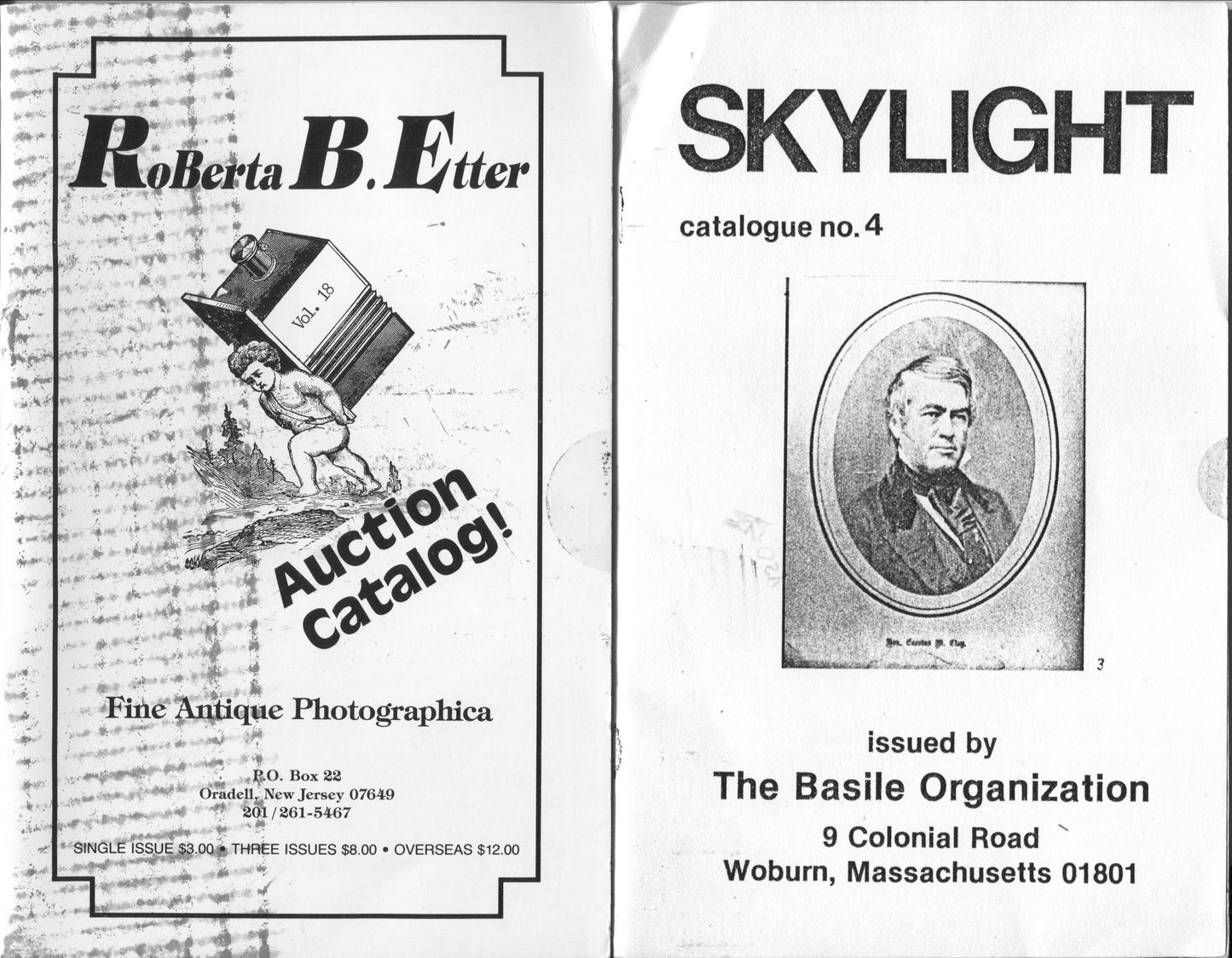 Four Sales and Auction Catalogs of Antique Photographica. Skylight no. 2, no. 3, and no. 4, 1986-1987, and RoBerta  B. Etter, June 1984.