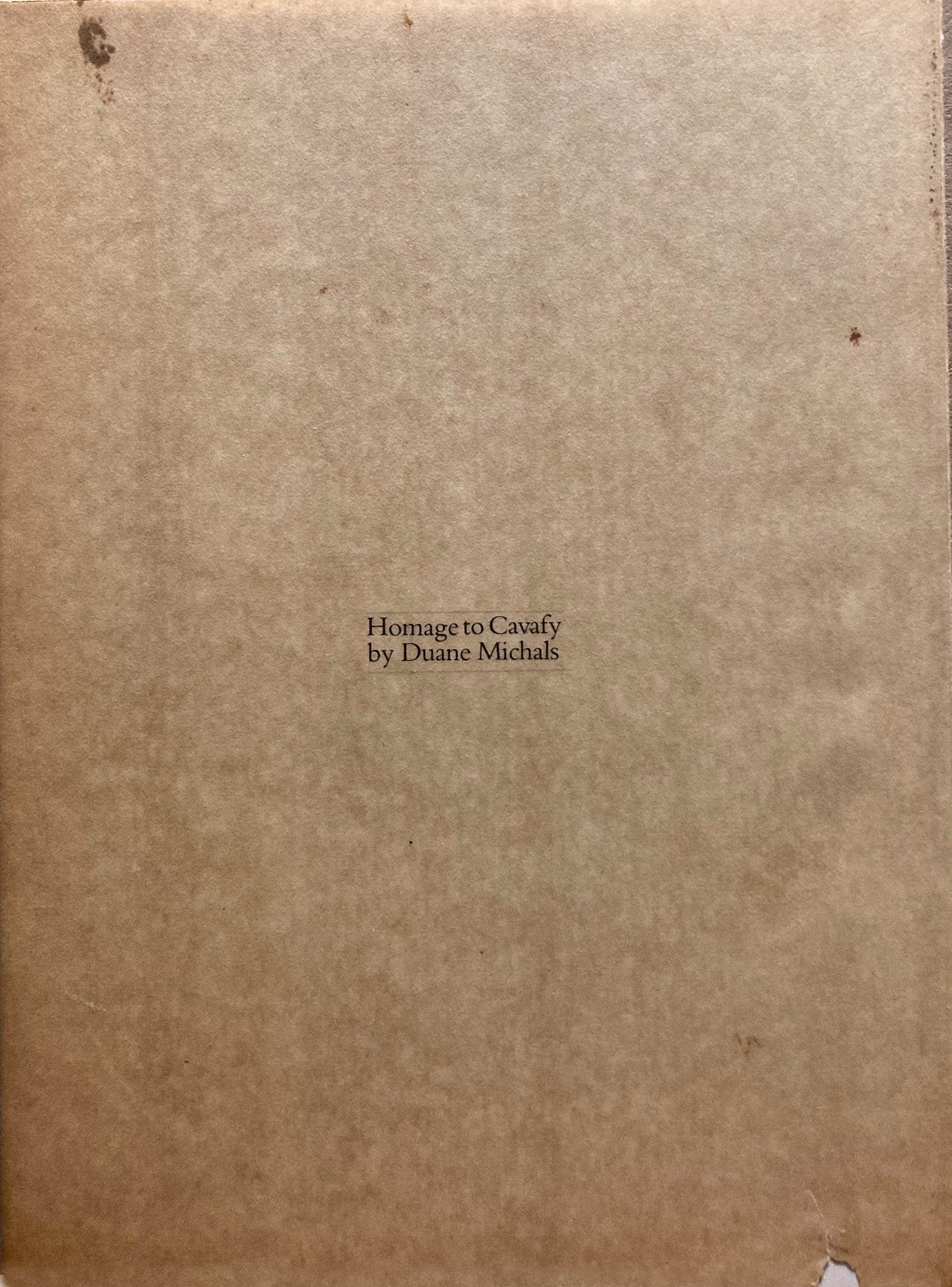 Michals, Duane. Homage to Cavafy by Duane Michals.