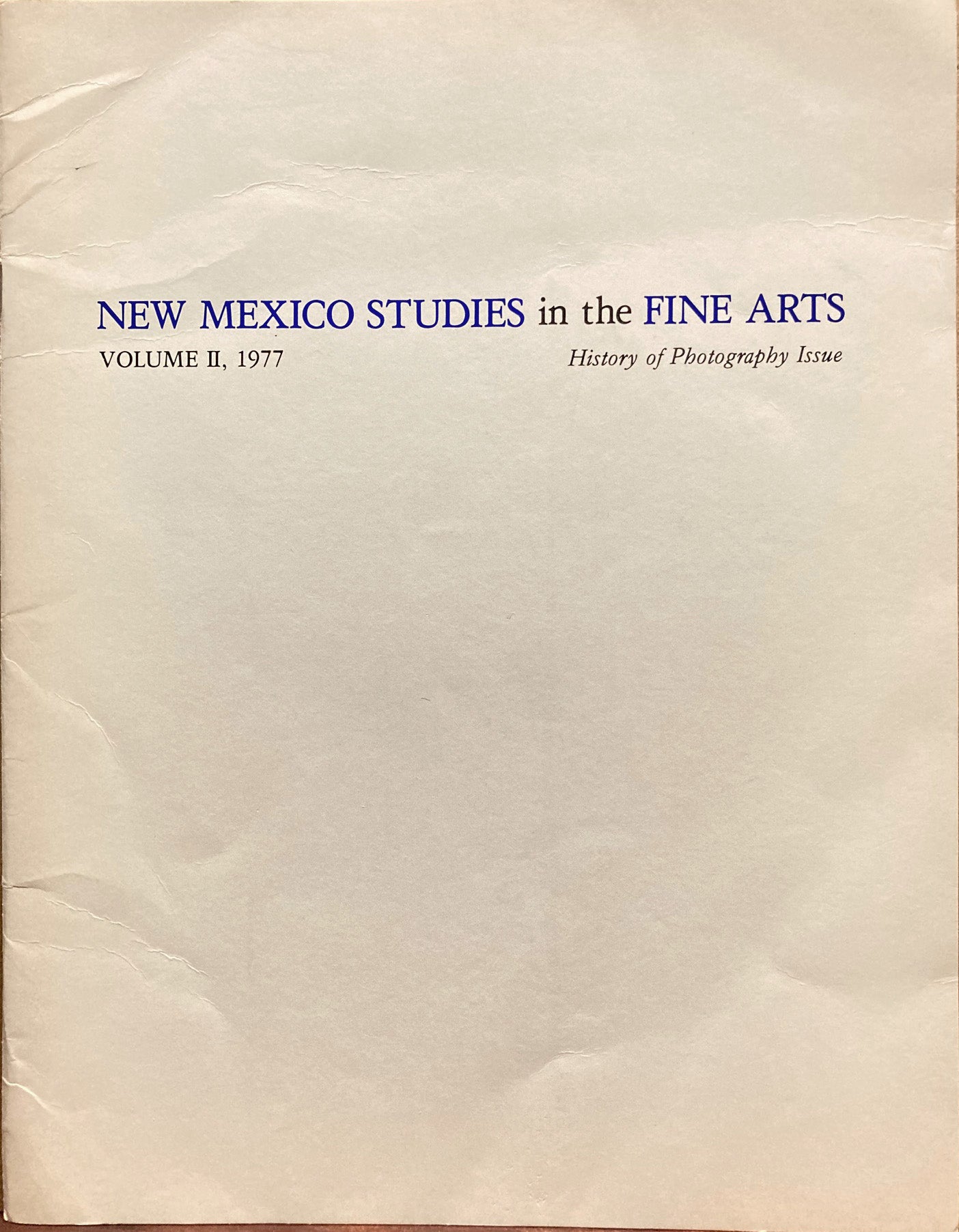 History of Photography.  New Mexico Studies in the Fine Arts. History of Photography Issue.