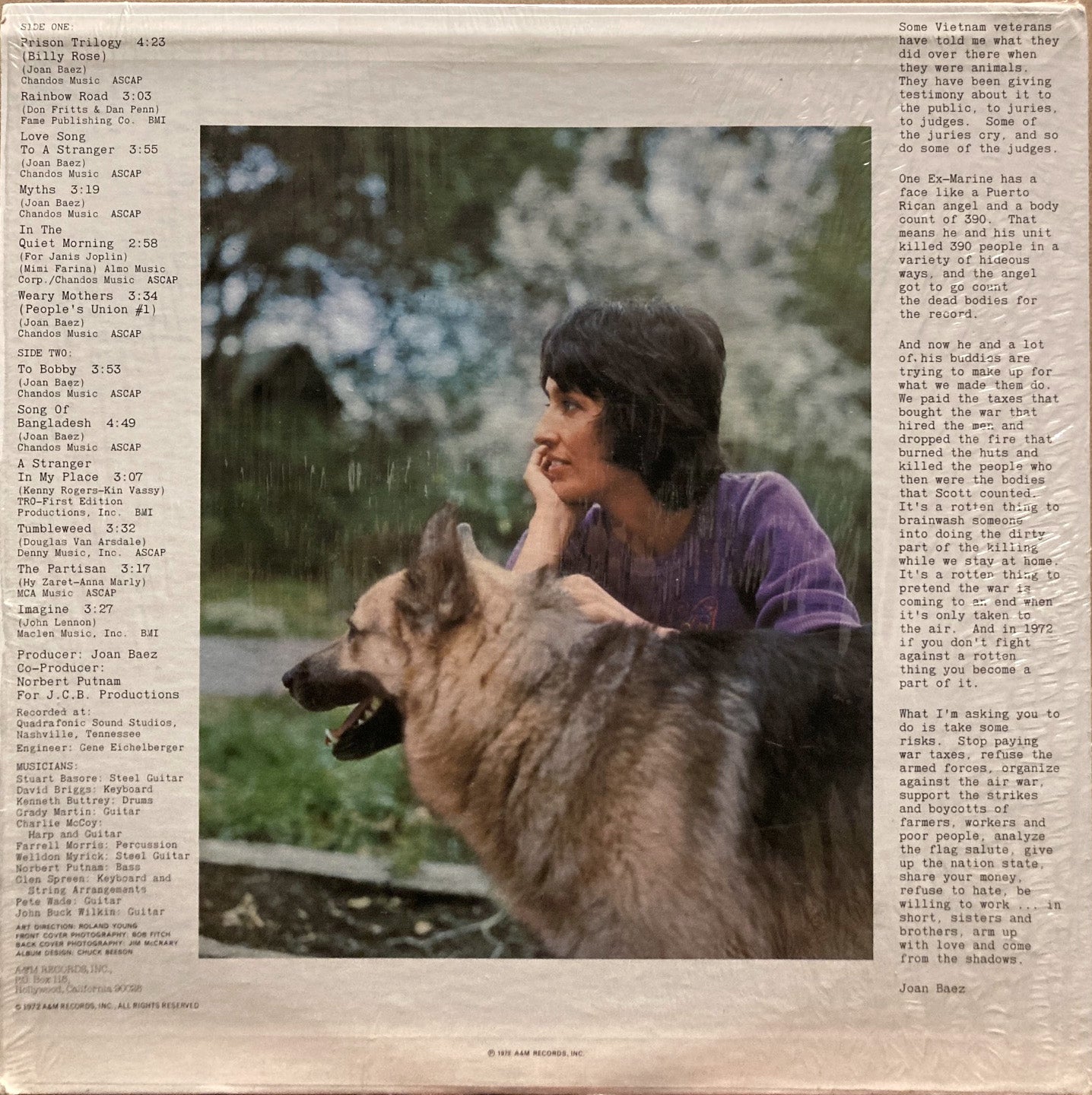 Fitch, Steve.  Cover photo of Joan Baez, Come From the Shadows, 1972 LP.