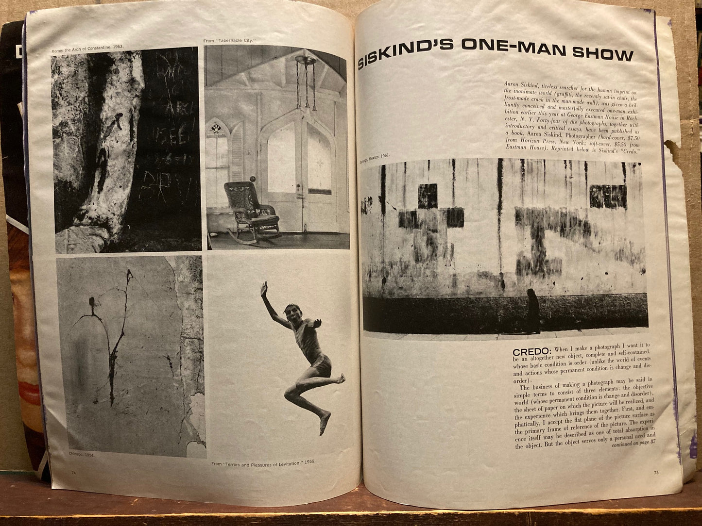 Siskind, Aaron. "Siskind's One-Man Show," in Popular Photography, 57:2 (August 1965), pages 74-75, 87.