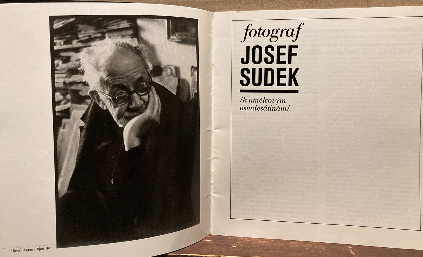 Sudek, Josef. Fotograf Josef Sudek; k umelcovym osmdesatinam.