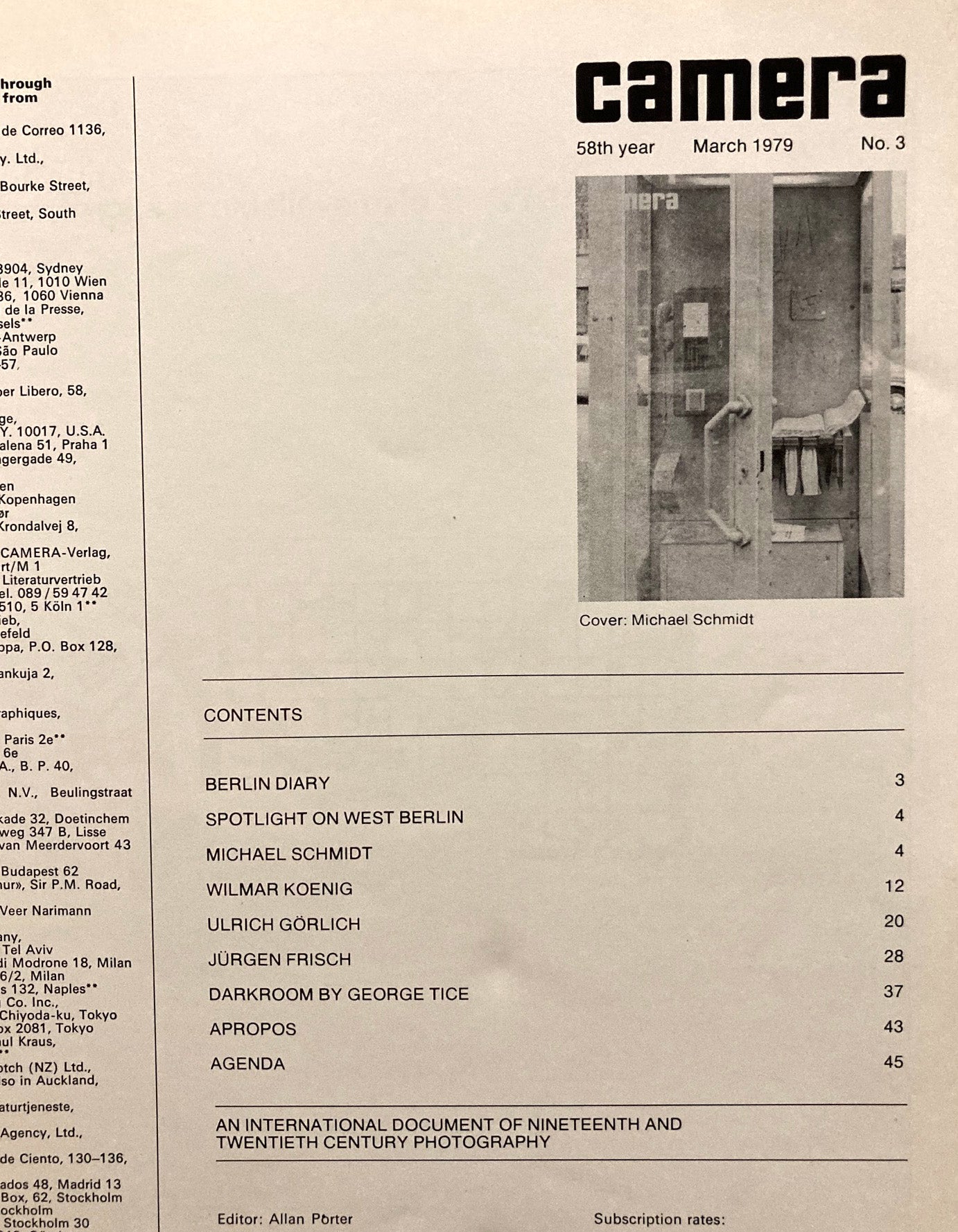Camera, March 1979, Volume 58, Number 3. Michael Schmidt, et al.