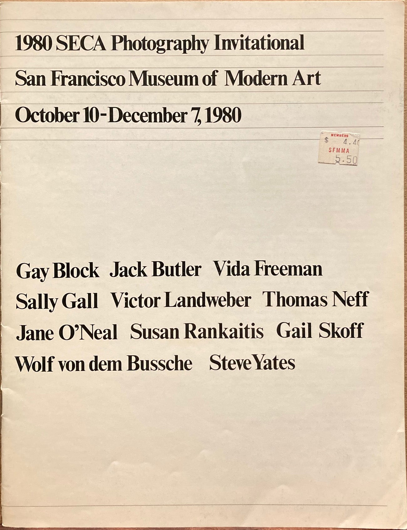 SECA. 1980 SECA Photography Invitational, San Francisco Museum of Modern Art, October 10-December 7, 1980.