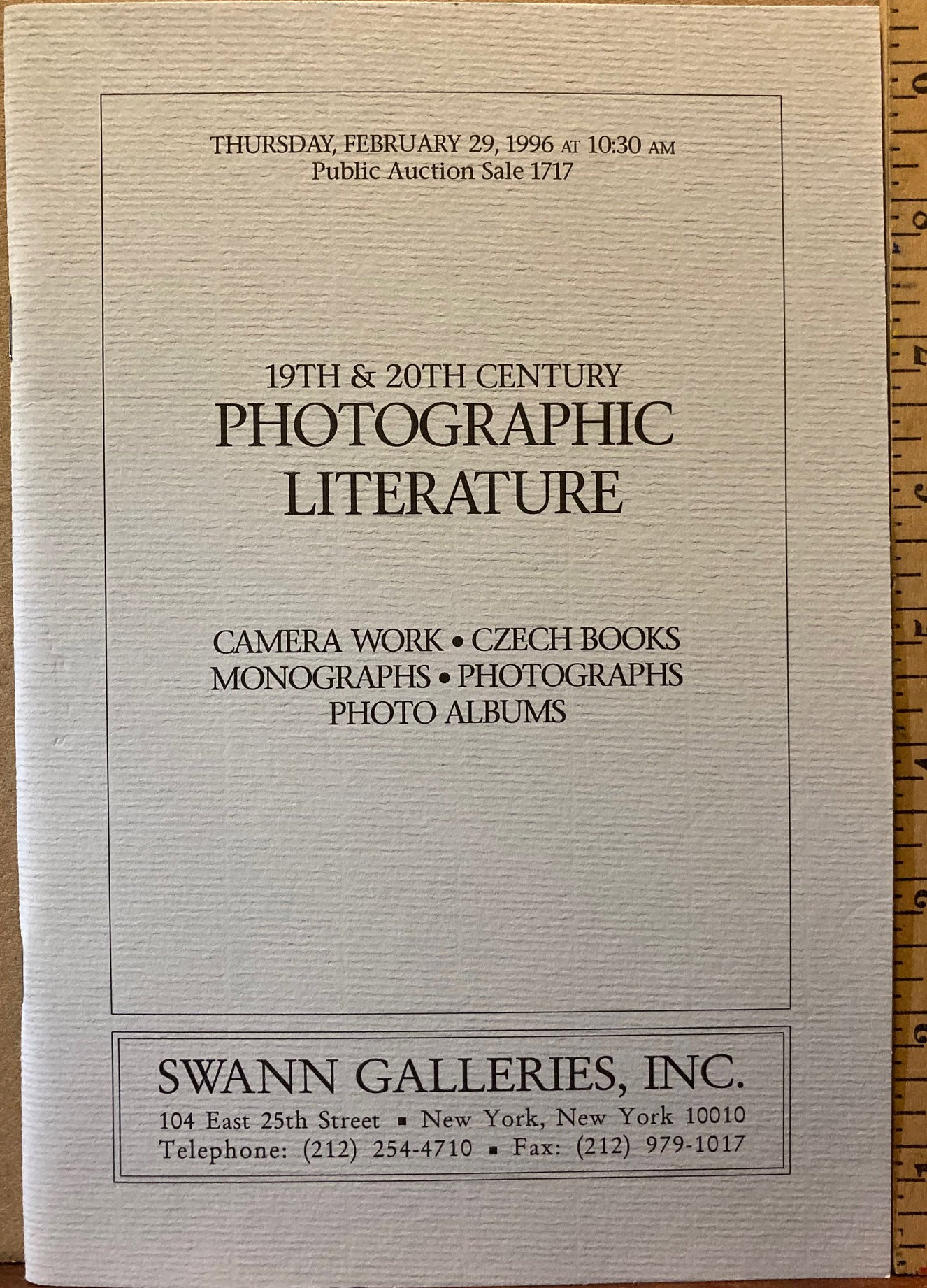 Swann Auction Catalog. 19th & 20th Century Photographic Literature.  February 29, 1996. Sale 1717.