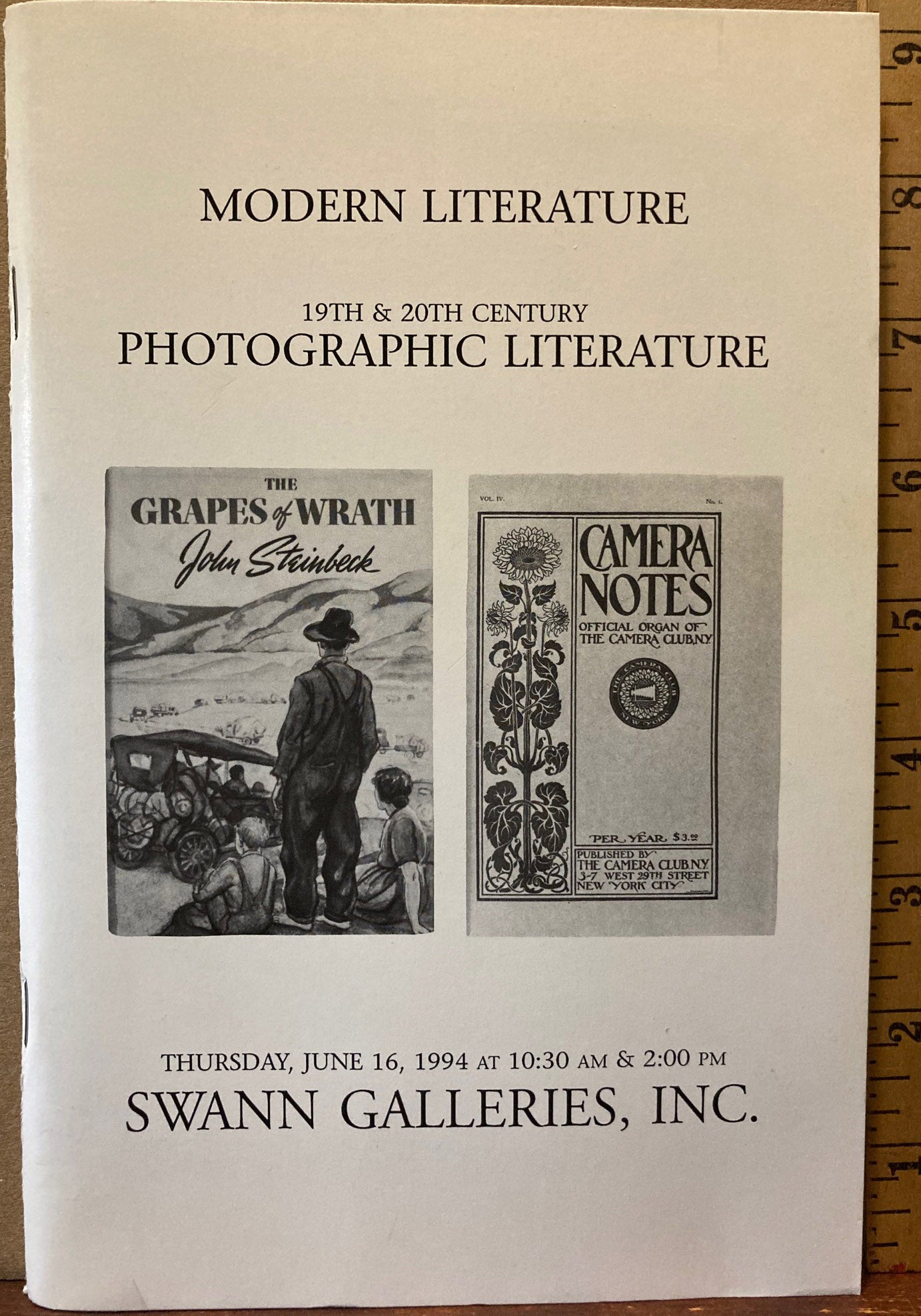 Swann Auction Catalog. Modern Literature and 19th & 20th Century Photographic Literature.  Sale 1663.June 16, 1994.